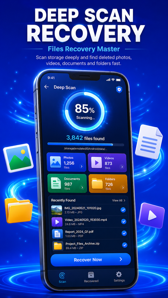 Deep scan recovery interface showing recoverable files