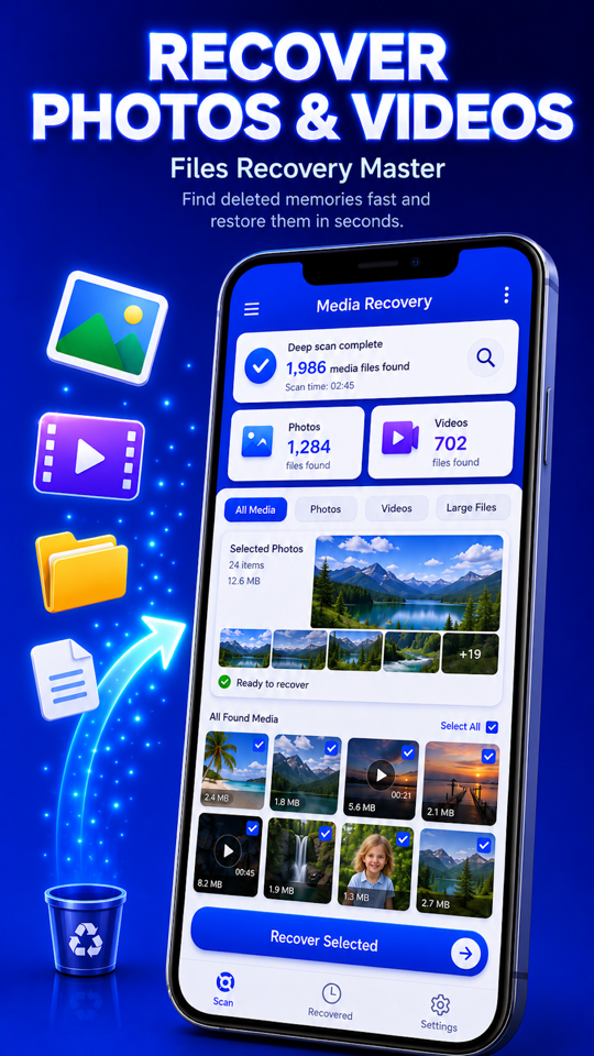 Photos and videos recovery interface